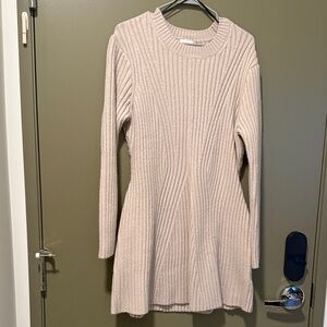 H&M Cream Long Sleeve Sweater Ribbed Dress